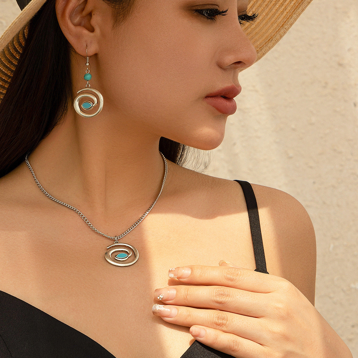 Holiday Ethnic Style Pine Stone Coconut Tree Necklace Simple Thread Love Neck Jewelry Set - LaTezza Online Shop