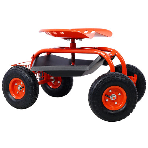 Garden cart rolling scooter, adjustable height with 4 wheels and extendable handle with 360 degree seat and tool tray (red) - LaTezza Online Shop