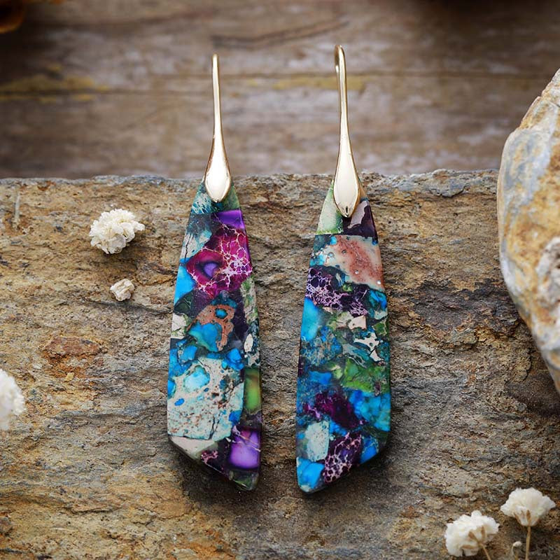 Bohemian Emperor Stone Geometric Pendant Earrings, European and American Popular Natural Stone Jewelry - LaTezza Online Shop