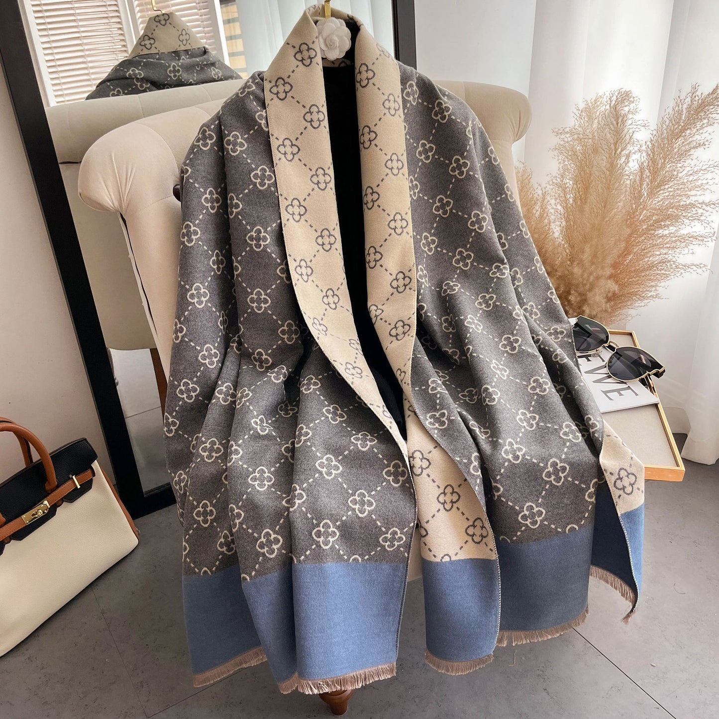 Imitation cashmere scarf women's sunflower pattern warm and thick long shawl scarf - LaTezza Online Shop