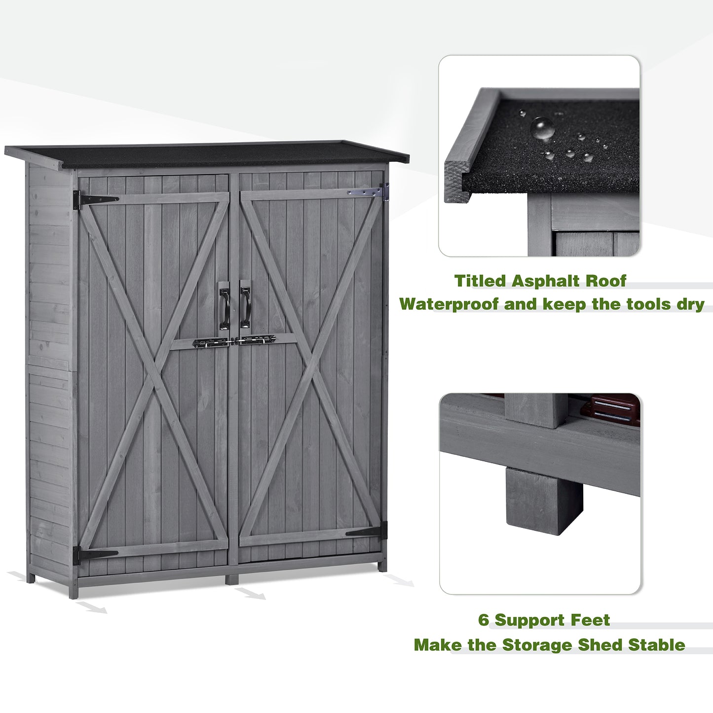 Outdoor 5.3ft Hx4.6ft L Wood Storage Shed Tool Organizer,Garden Shed, Storage Cabinet with Waterproof Asphalt Roof Gray - LaTezza Online Shop