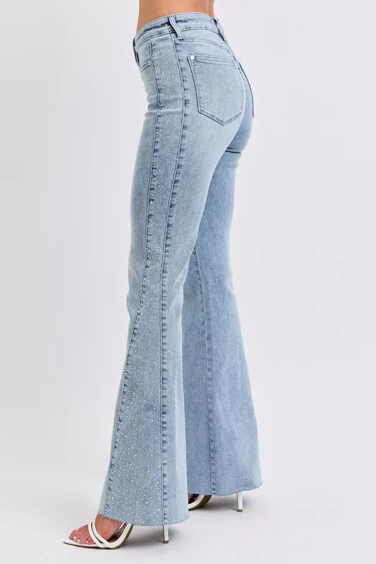 Flare Jeans Judy Blue Full Size Mid Rise Rhinestone Side Panel Detail Plus Size - LaTezza Online Shop