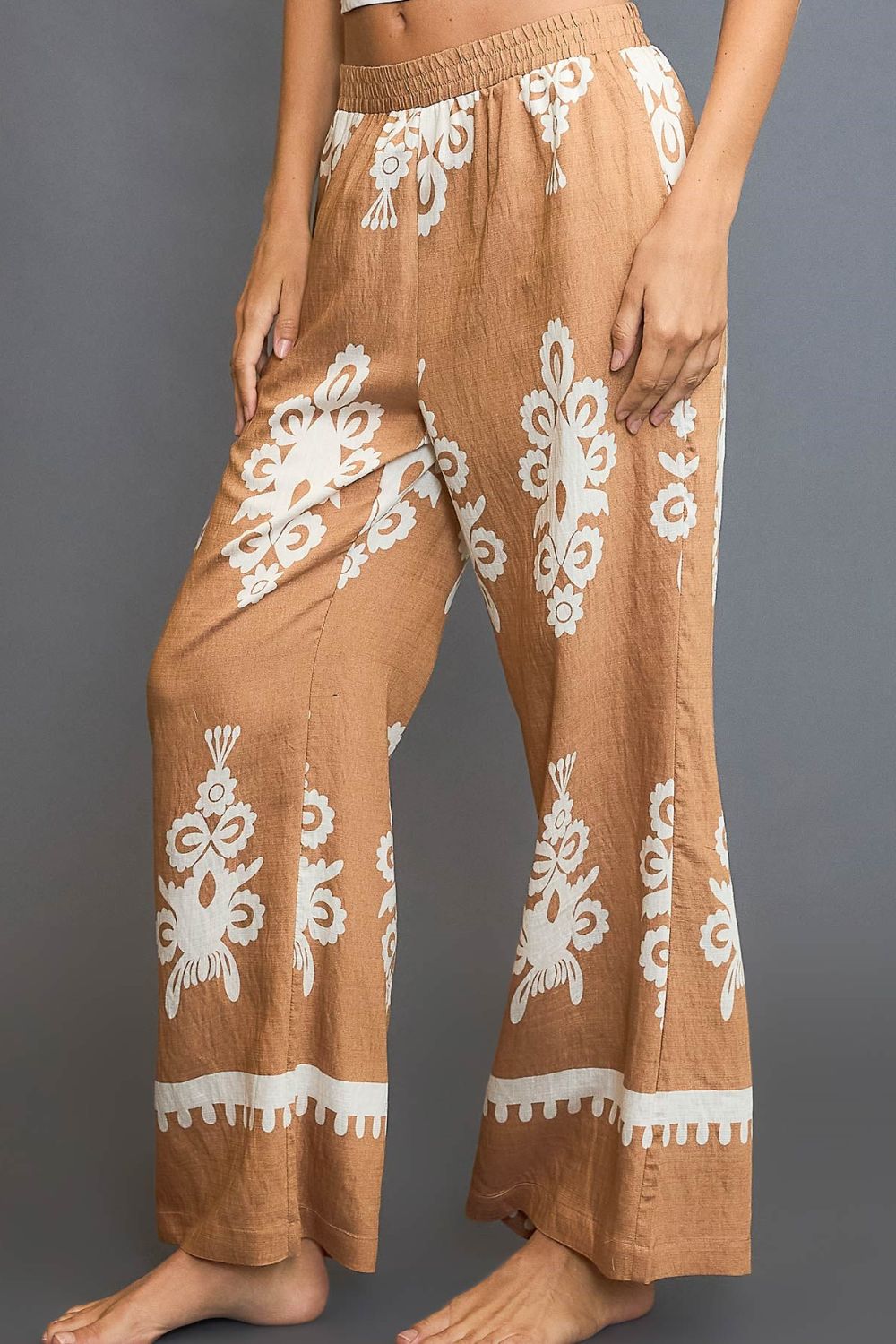 Umgee Full Size Border Print Wide Leg Pants Plus Size - LaTezza Online Shop