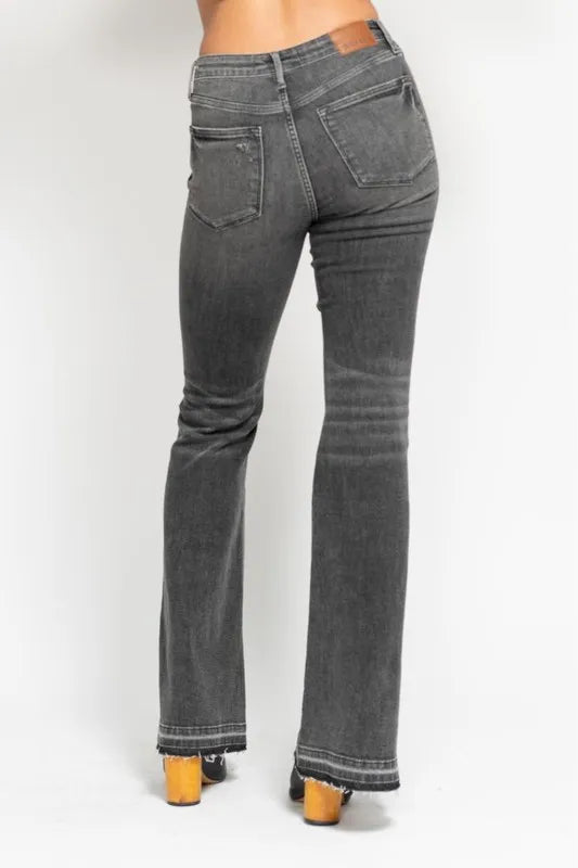 Judy Blue Full Size Mid Rise Tummy Control Washed Gray Release Hem Flare Jeans Plus Size - LaTezza Online Shop
