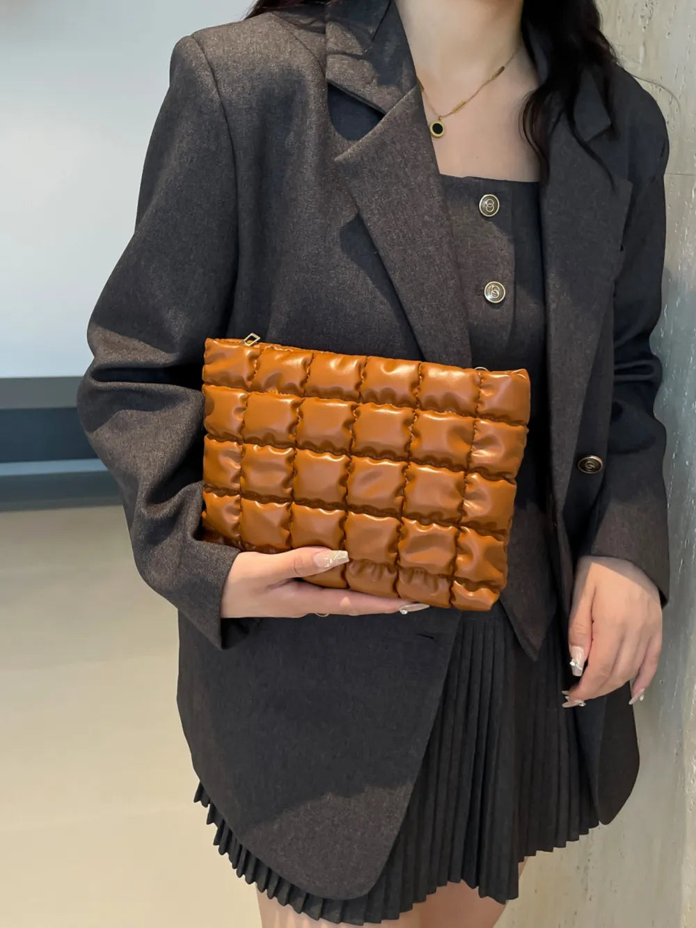 Quilted Plaid Clutch with Zipper - LaTezza Online Shop