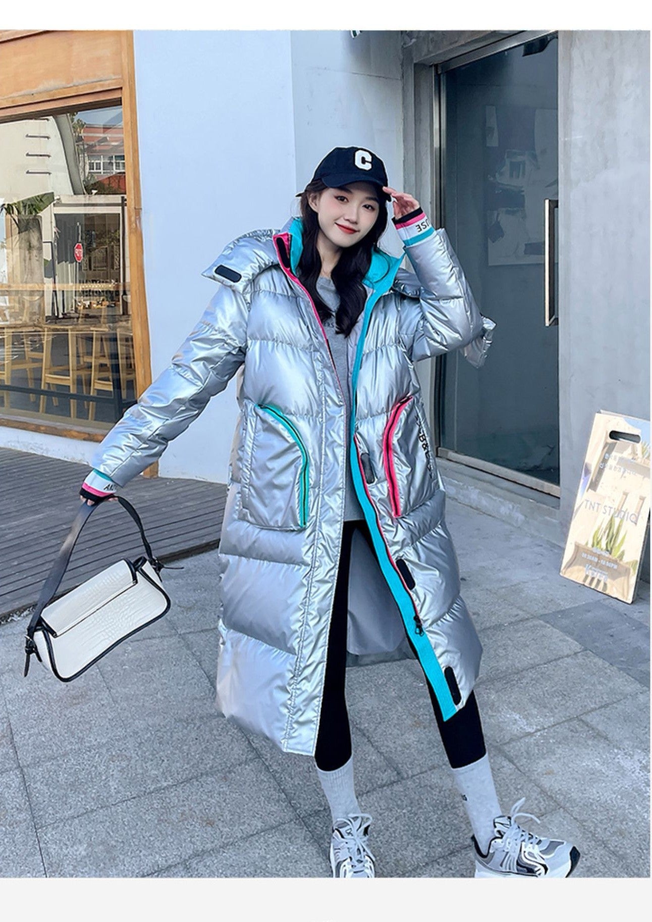 Down Jacket Women's Short Production Long Winter Coat Shiny Loose Contrast Color Hooded Down Jacket - LaTezza Online Shop