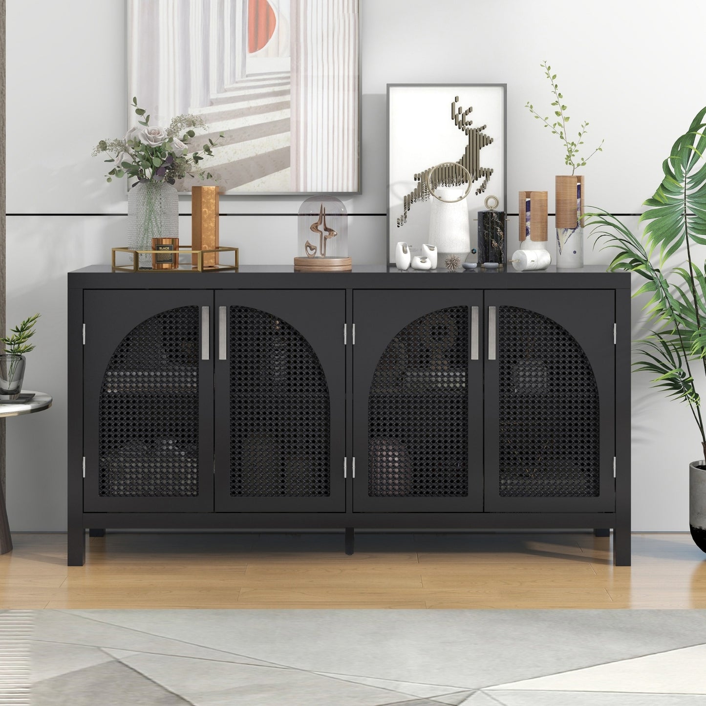 TREXM Sideboard With Rattan Door & Metal Handles For Living Room - LaTezza Online Shop
