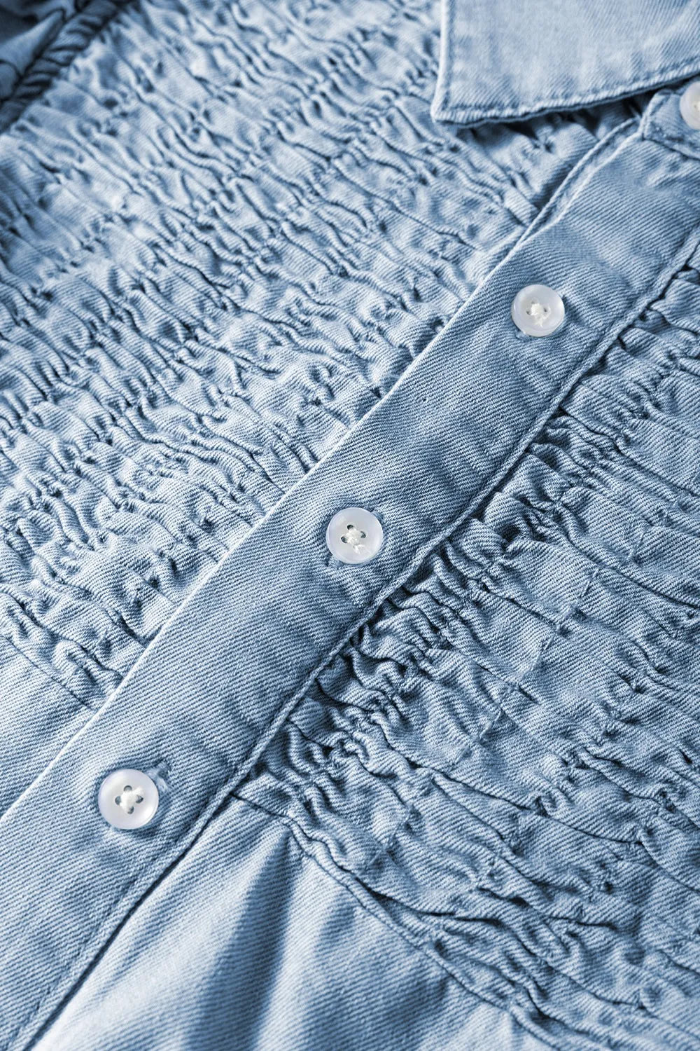 Smocked Collared Neck Cap Sleeve Denim Dress - LaTezza Online Shop
