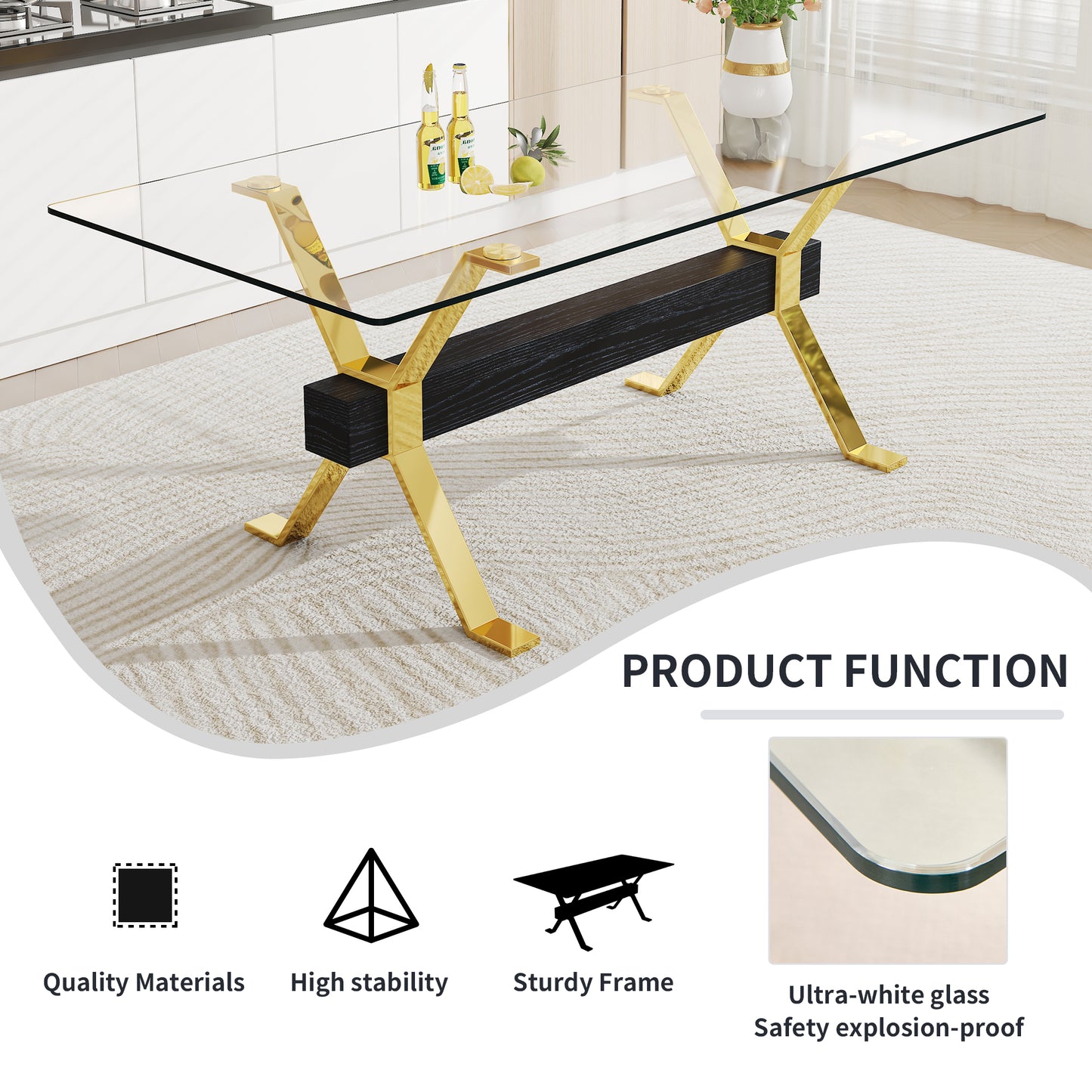 Dining table Modern tempered glass dining table Large modern office desk - LaTezza Online Shop