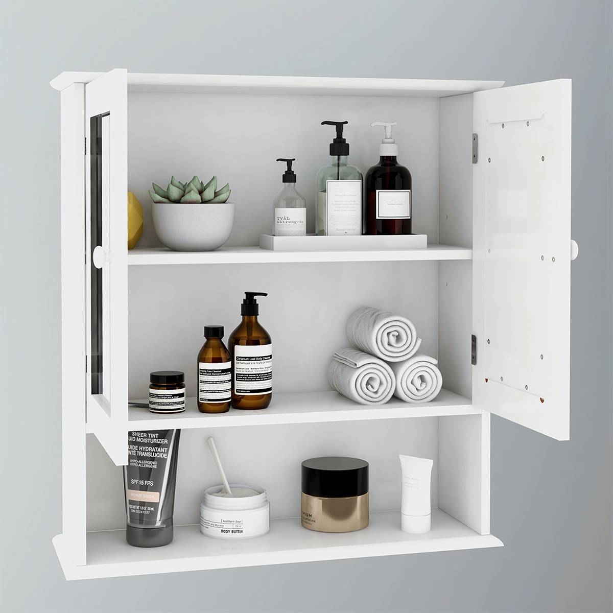 Bathroom Wall Cabinet With Double Mirror Doors And Shelves - LaTezza Online Shop