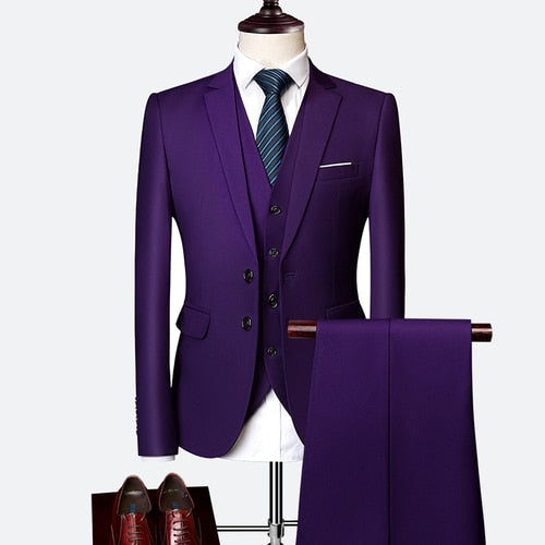 Slim Fit Tuxedo Formal Wedding Prom Work Suits 3Pcs Set Jacket Pants Vest - LaTezza Online Shop