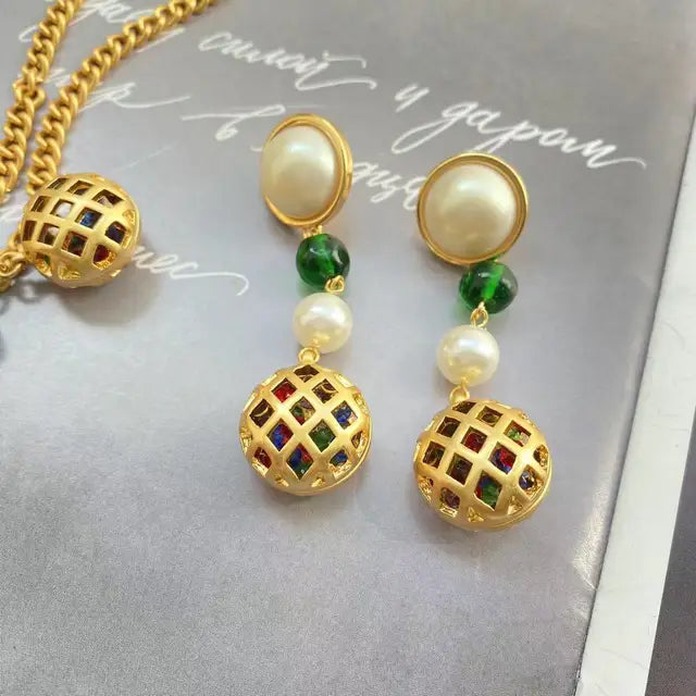 vintage fragrance classic glass bird cage Pearl necklace earrings retro atmosphere - LaTezza Online Shop