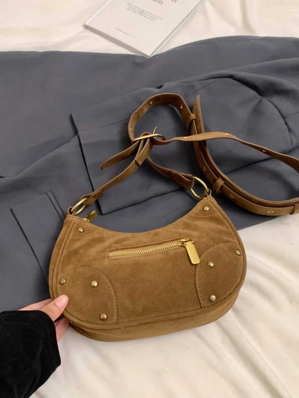 Small Suede Adjustable Strap Shoulder Bag - LaTezza Online Shop