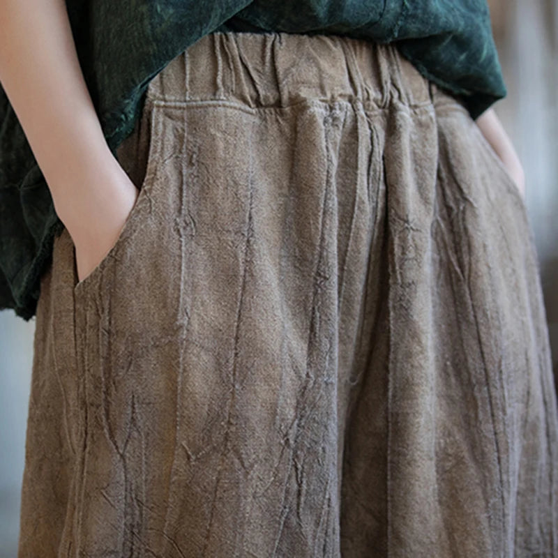 Elegant Women's Cotton Linen Baggy Cargo Pants Vintage Elastic Waist Yoga Trousers Loose Casual Long Wide Leg Oversize Clothes - LaTezza Online Shop