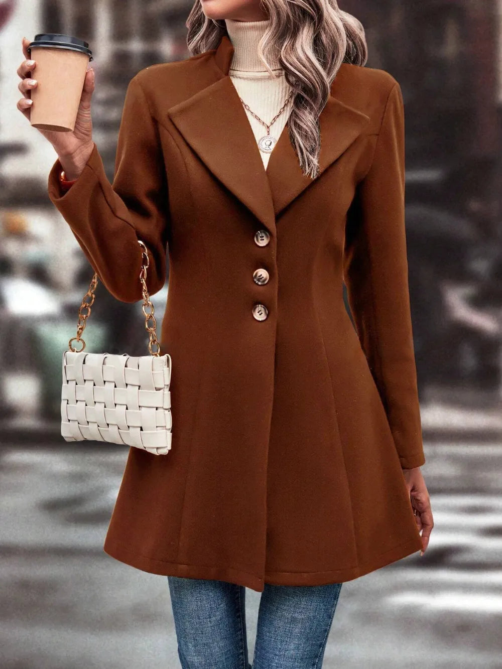 Women's autumn and winter collar slim fit woolen fabric solid color fashionable temperament jacket - LaTezza Online Shop