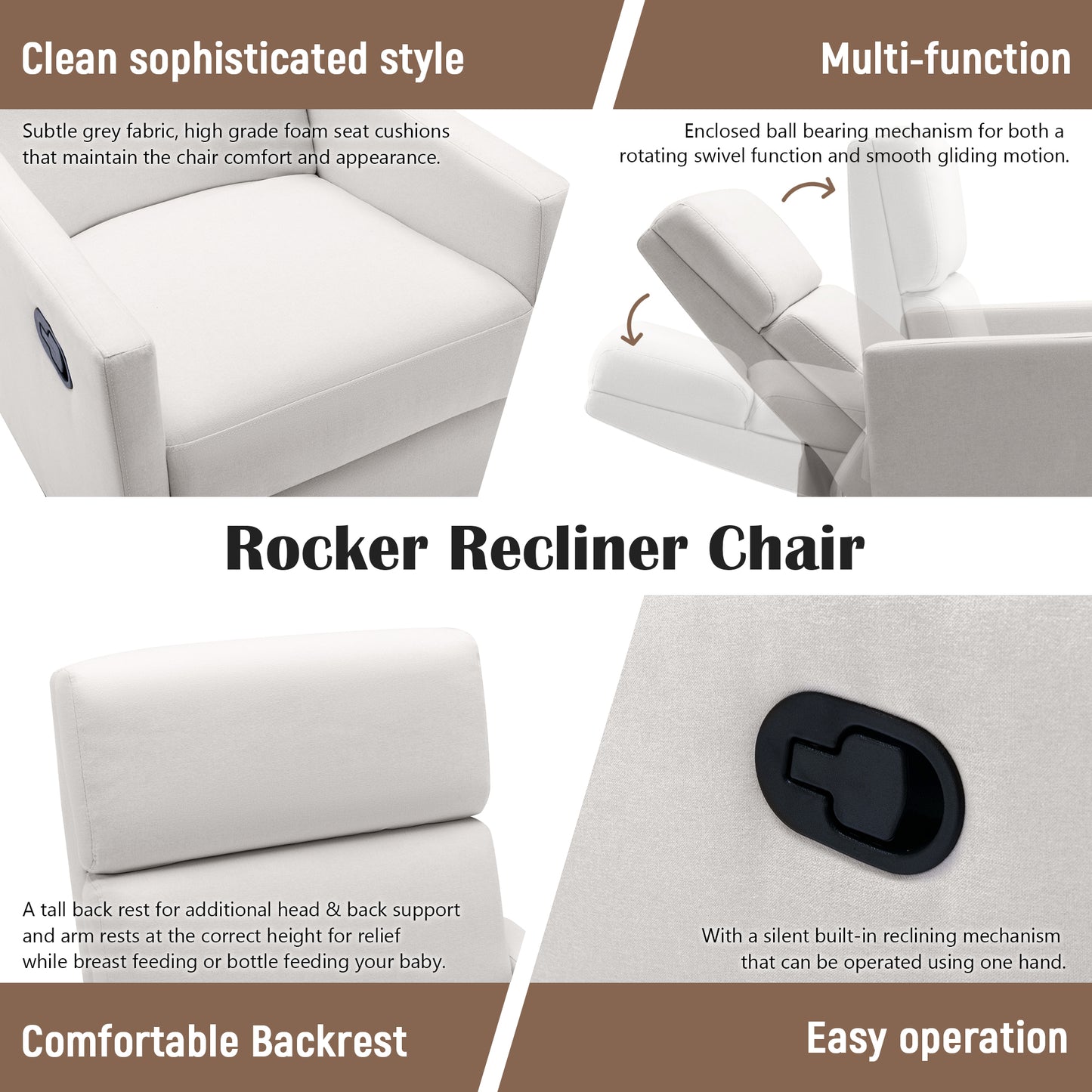 Modern Upholstered Rocker Nursery Chair Plush Seating Glider Swivel Recliner Chair Beige - LaTezza Online Shop