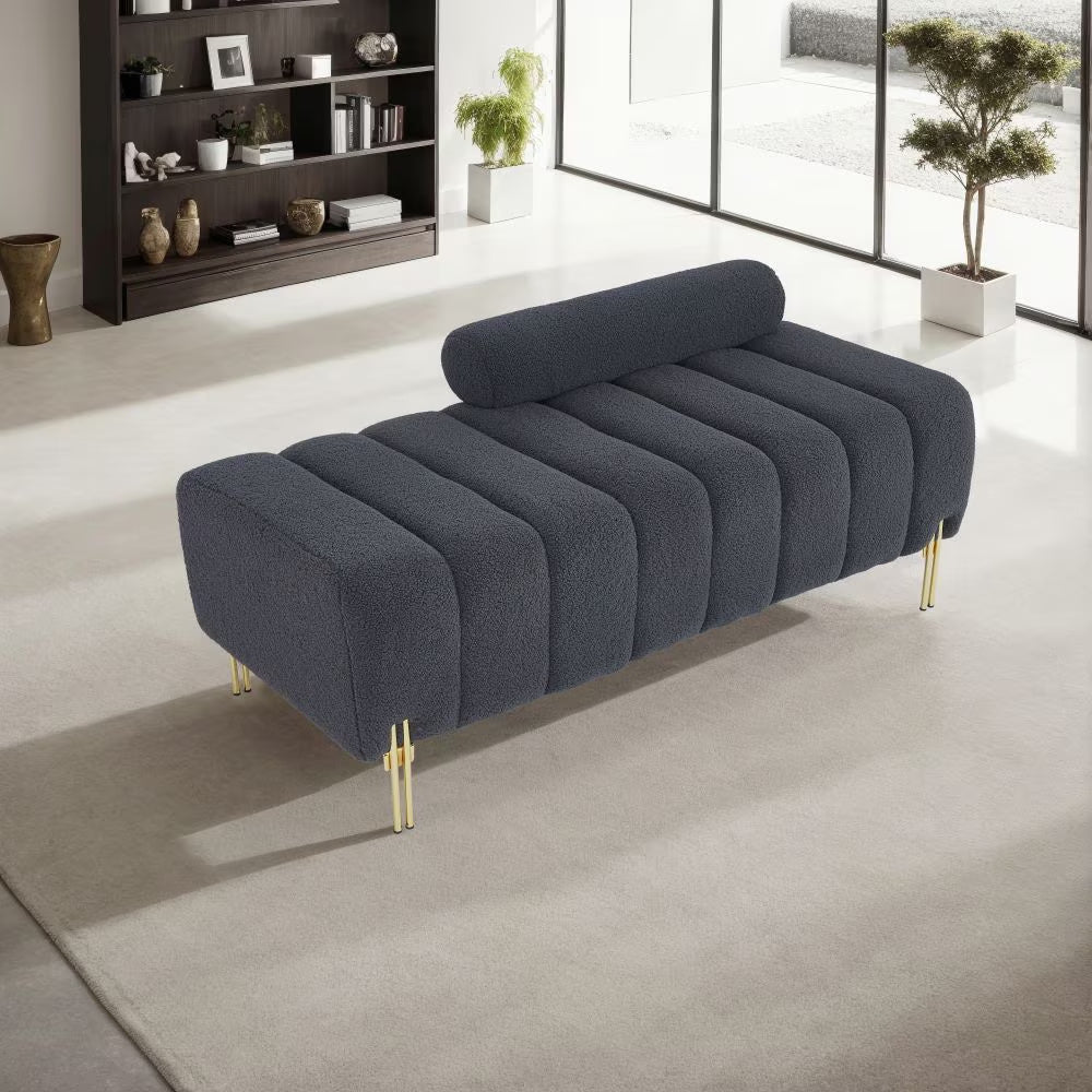 Grey Teddy Velvet Bench For Bedroom - LaTezza Online Shop