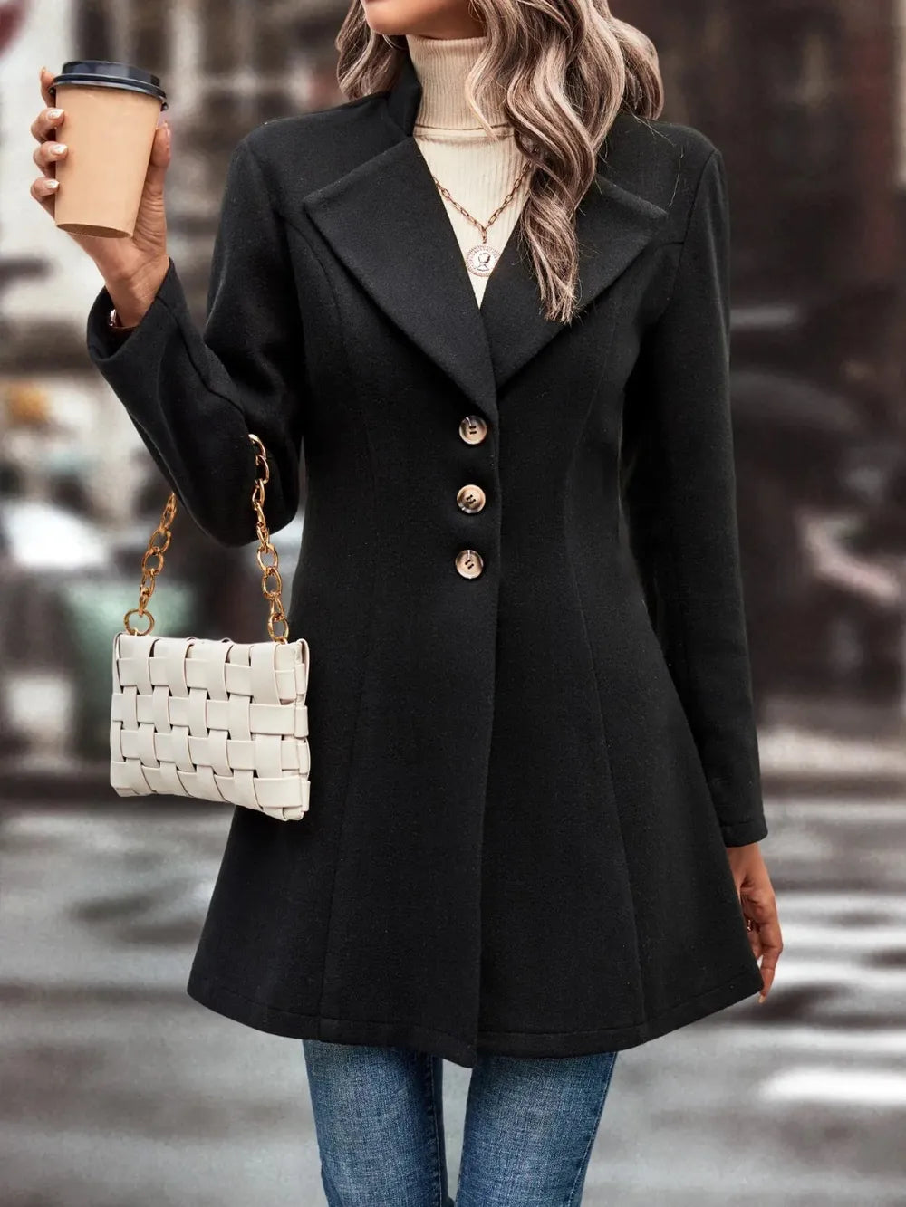 Women's autumn and winter collar slim fit woolen fabric solid color fashionable temperament jacket - LaTezza Online Shop