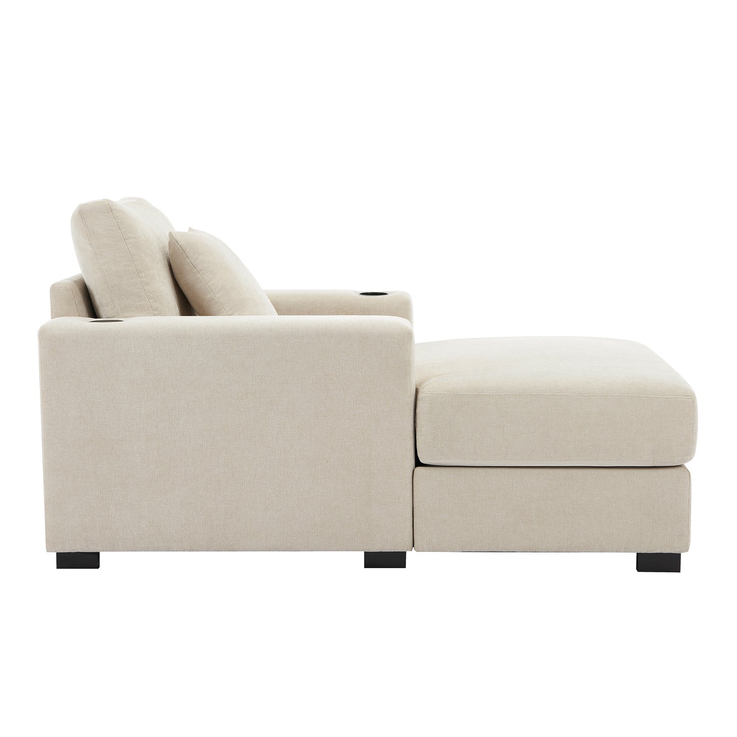 39.7" Oversized Chaise Lounger Modern Style Sofa Couch ,with Pillows, Charge Station & Cup Holders, Chenille Fabric, Cream - LaTezza Online Shop