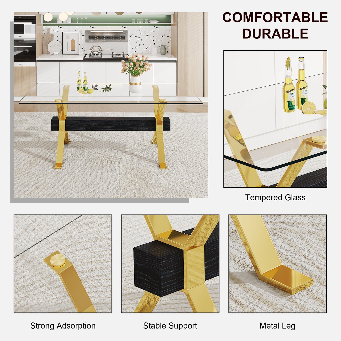 Dining table Modern tempered glass dining table Large modern office desk - LaTezza Online Shop