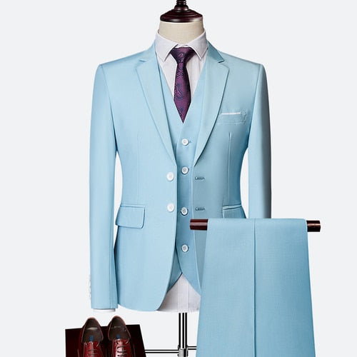 Slim Fit Tuxedo Formal Wedding Prom Work Suits 3Pcs Set Jacket Pants Vest - LaTezza Online Shop