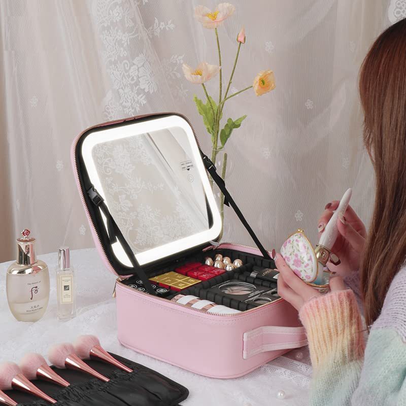 Make up Bag Large capacity LED mirror makeup bag, multifunctional DIY partition storage box, portable waterproof makeup case for women - LaTezza Online Shop
