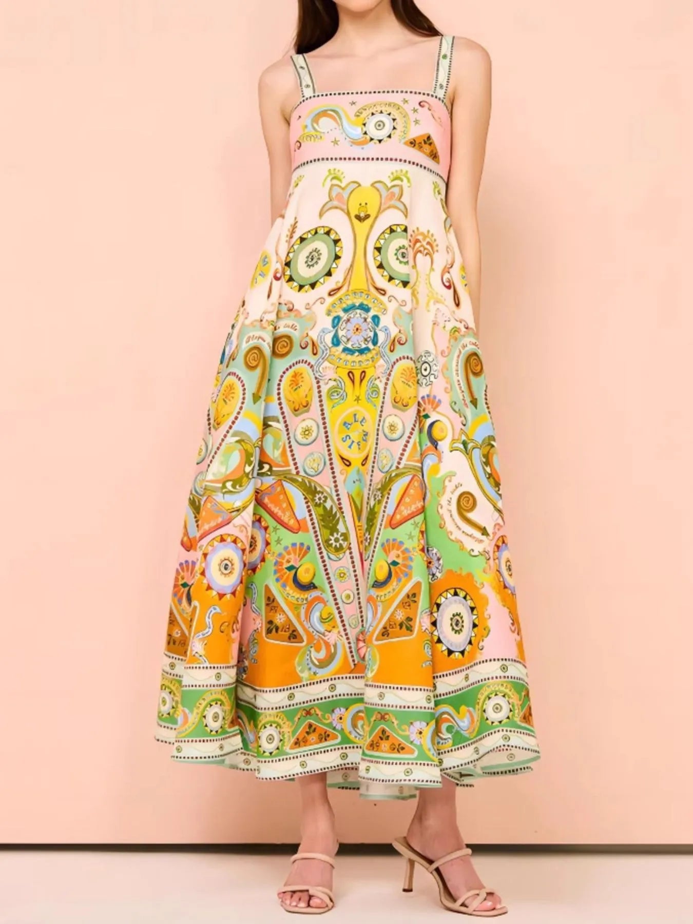 Paisley Print Square Neck Summer Dress