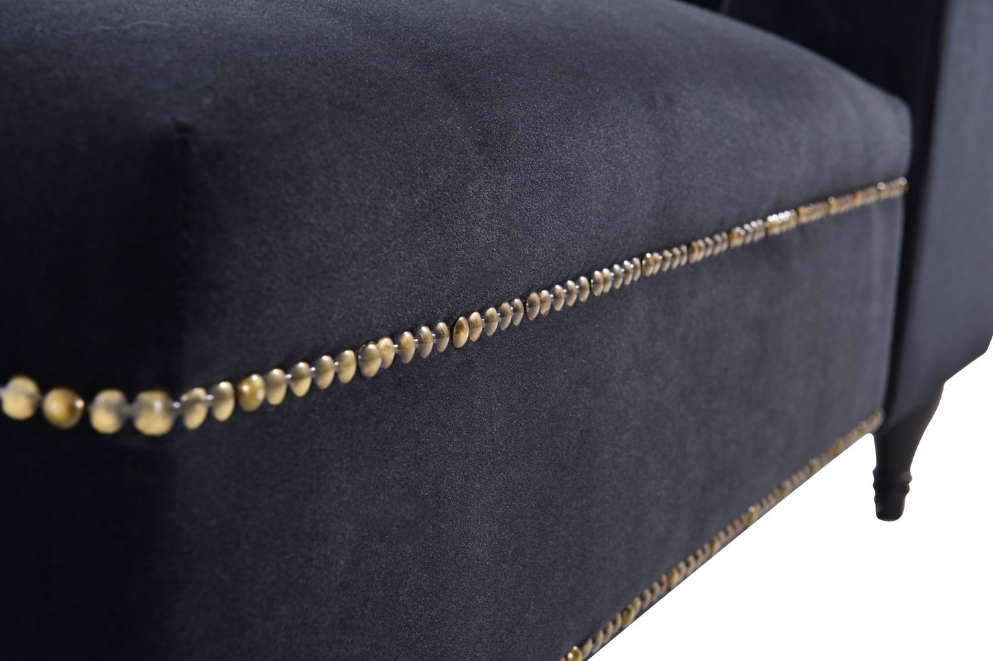 58 inch velvet lounge chair, button cluster right arm lounge chair with nail head decoration and solid wood legs - LaTezza Online Shop