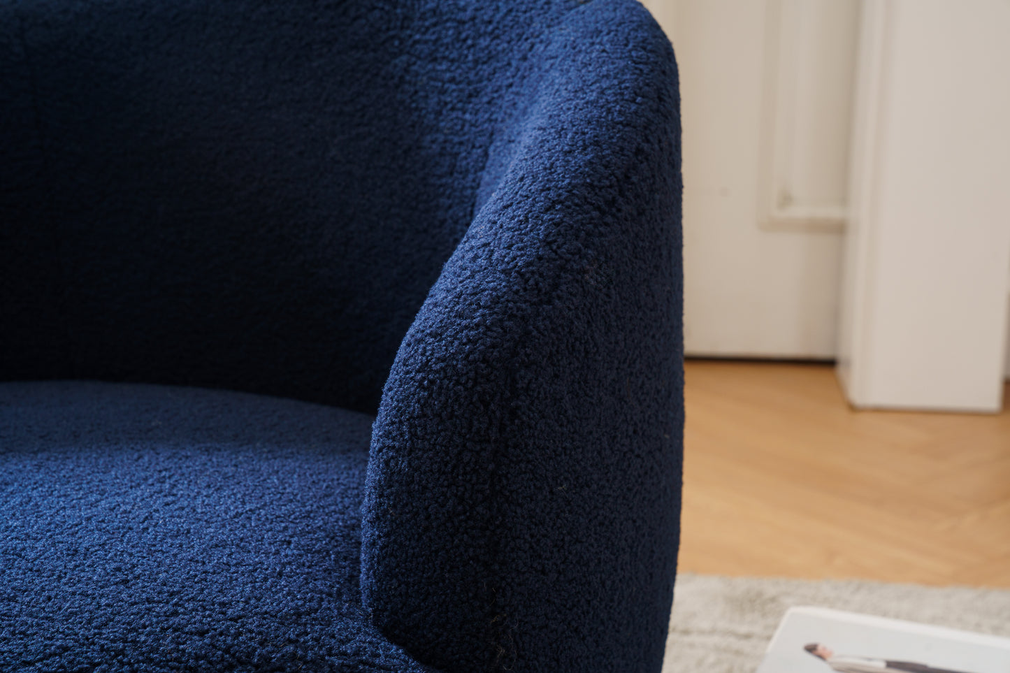 Teddy Fabric Swivel Accent Armchair Barrel Chair With Black Powder Coating Metal Ring Dark Blue - LaTezza Online Shop