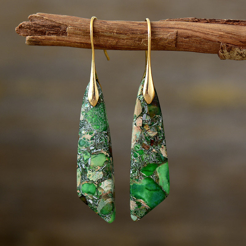 Bohemian Emperor Stone Geometric Pendant Earrings, European and American Popular Natural Stone Jewelry - LaTezza Online Shop