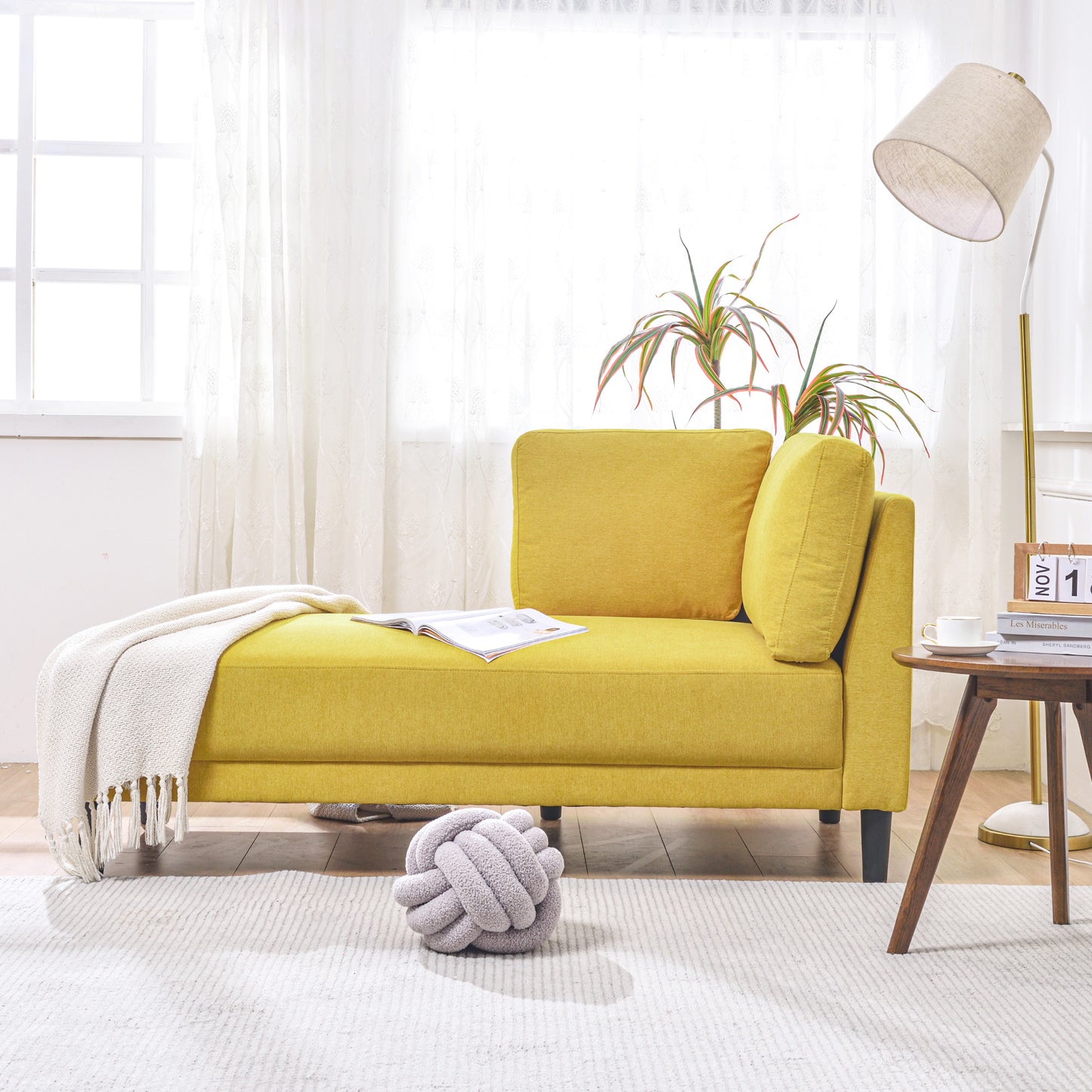 65" Mid-Century Modern Fabric Corner Lounge Chair Upholstered Indoor Chaise Lounge for Bedroom - LaTezza Online Shop