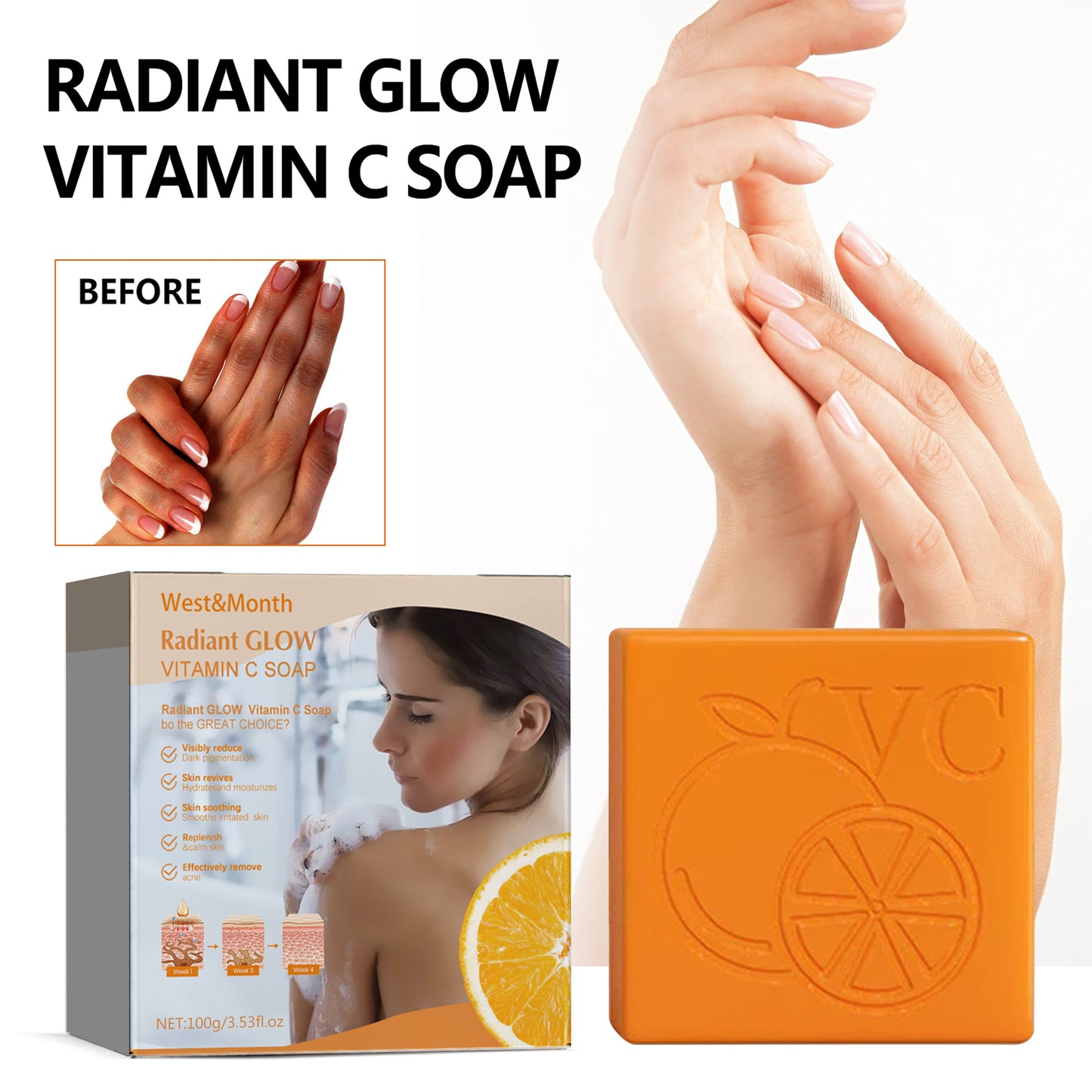 West&Month Radiant Glow Vitamin C Soap, Brightening Moisturizing Bath Cleansing Soap - LaTezza Online Shop