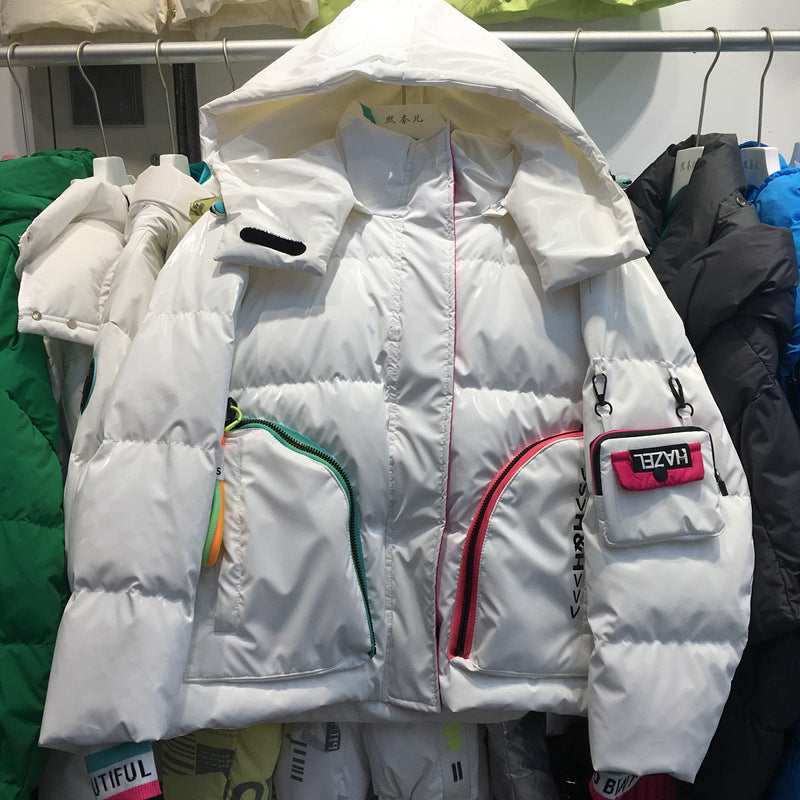 Down Jacket Women's Short Production Long Winter Coat Shiny Loose Contrast Color Hooded Down Jacket - LaTezza Online Shop