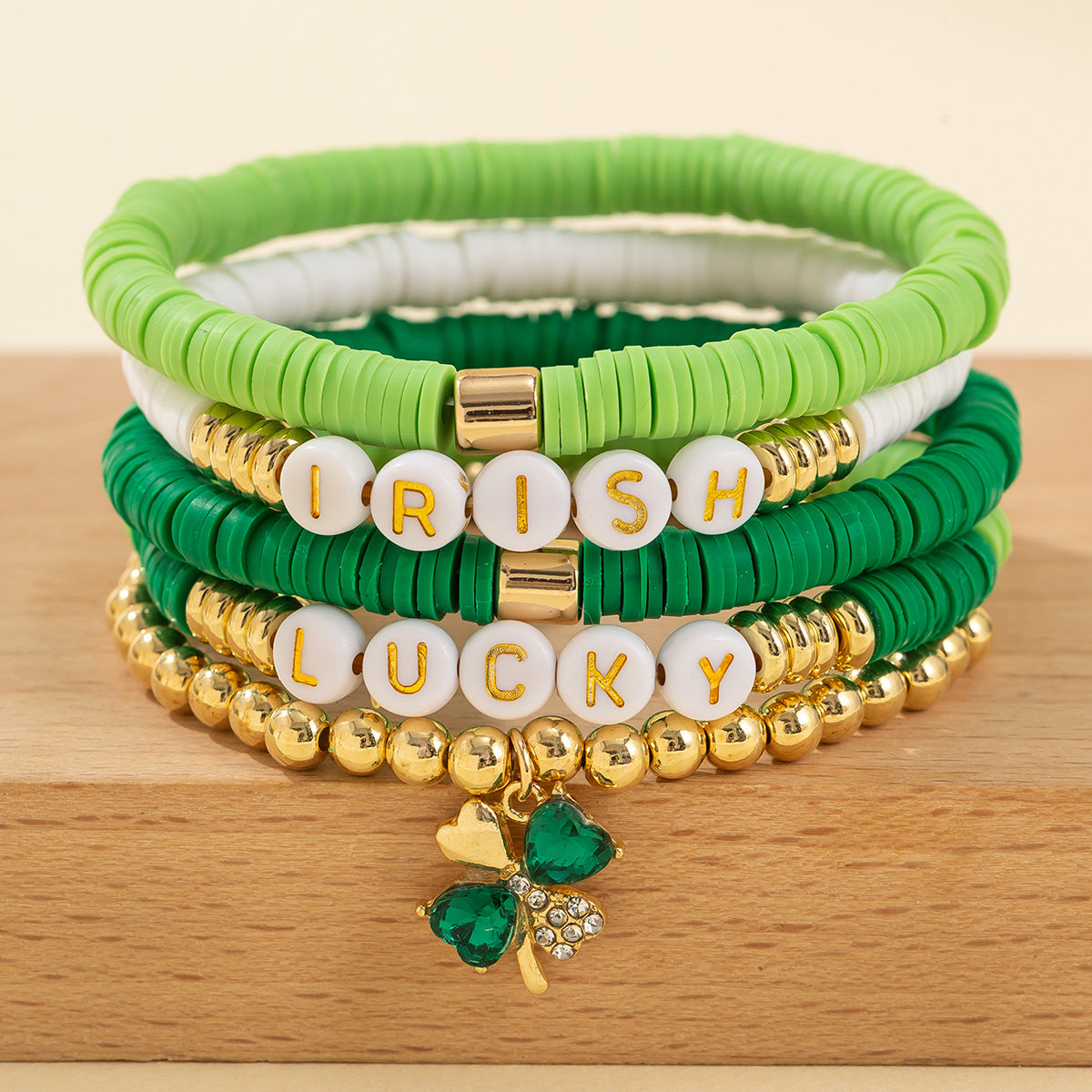 Clover Letter Bracelet, Simple Green Bead Bracelet, Beer Festival Jewelry - LaTezza Online Shop