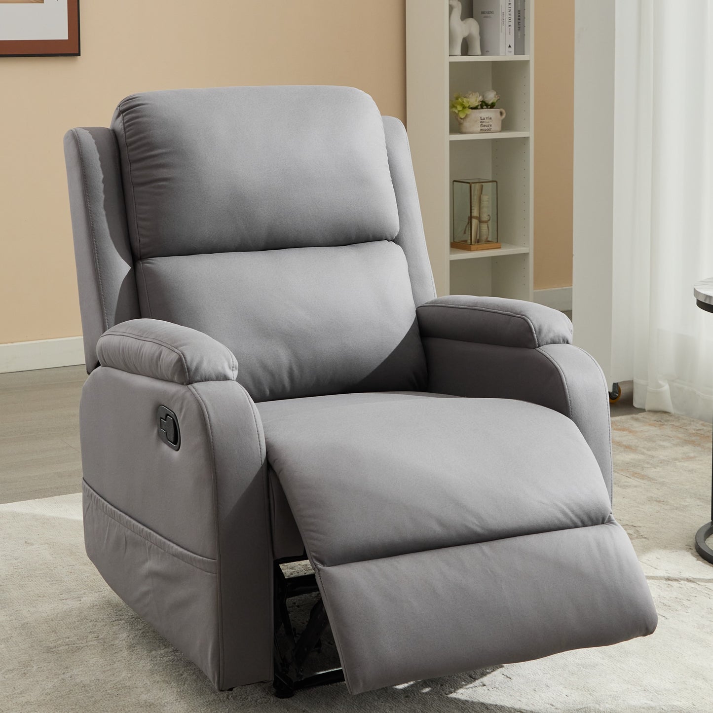 PU leather recliner massage chair with adjustable leg positions at the back, easy to reach side buttons - gray - LaTezza Online Shop