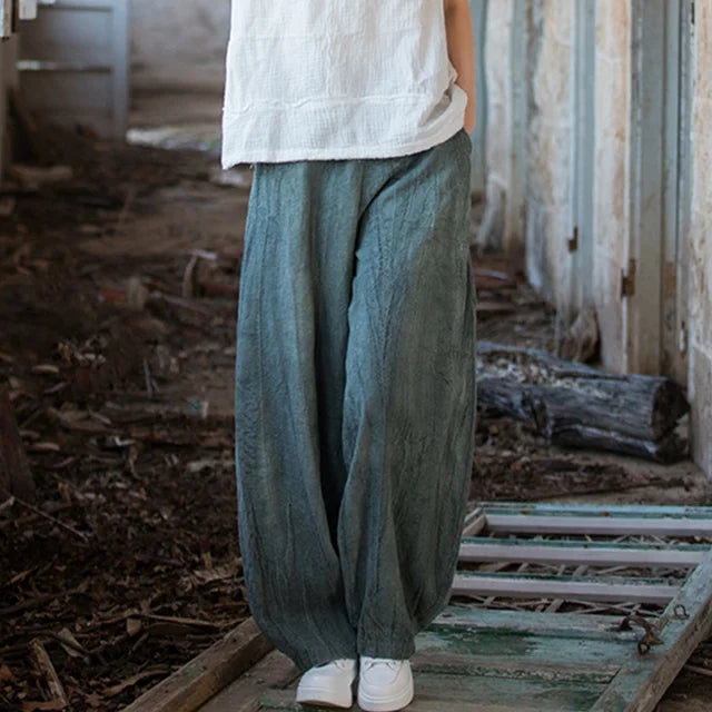 Elegant Women's Cotton Linen Baggy Cargo Pants Vintage Elastic Waist Yoga Trousers Loose Casual Long Wide Leg Oversize Clothes - LaTezza Online Shop
