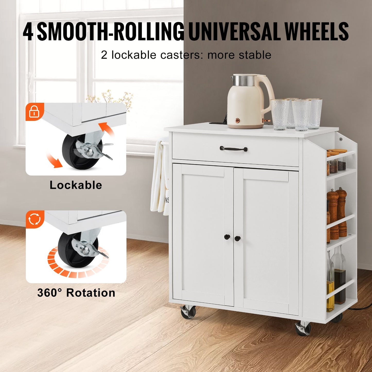 VEVOR Kitchen Island Cart Rolling Storage Cabinet On Wheel With Charging Station - LaTezza Online Shop