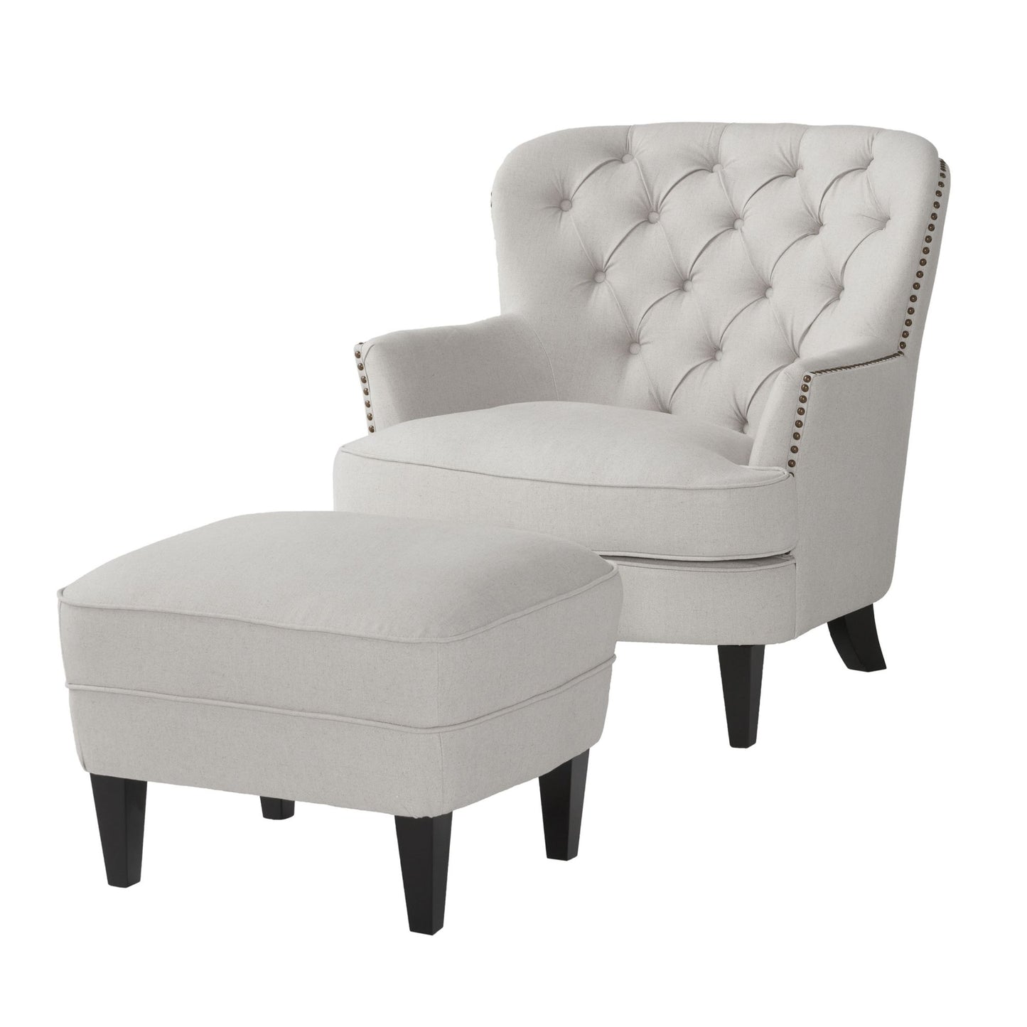 Arm Chair with Ottoman Modern light grey tufted fabric club chair and Ottoman set, stylish cushioned armchair - LaTezza Online Shop