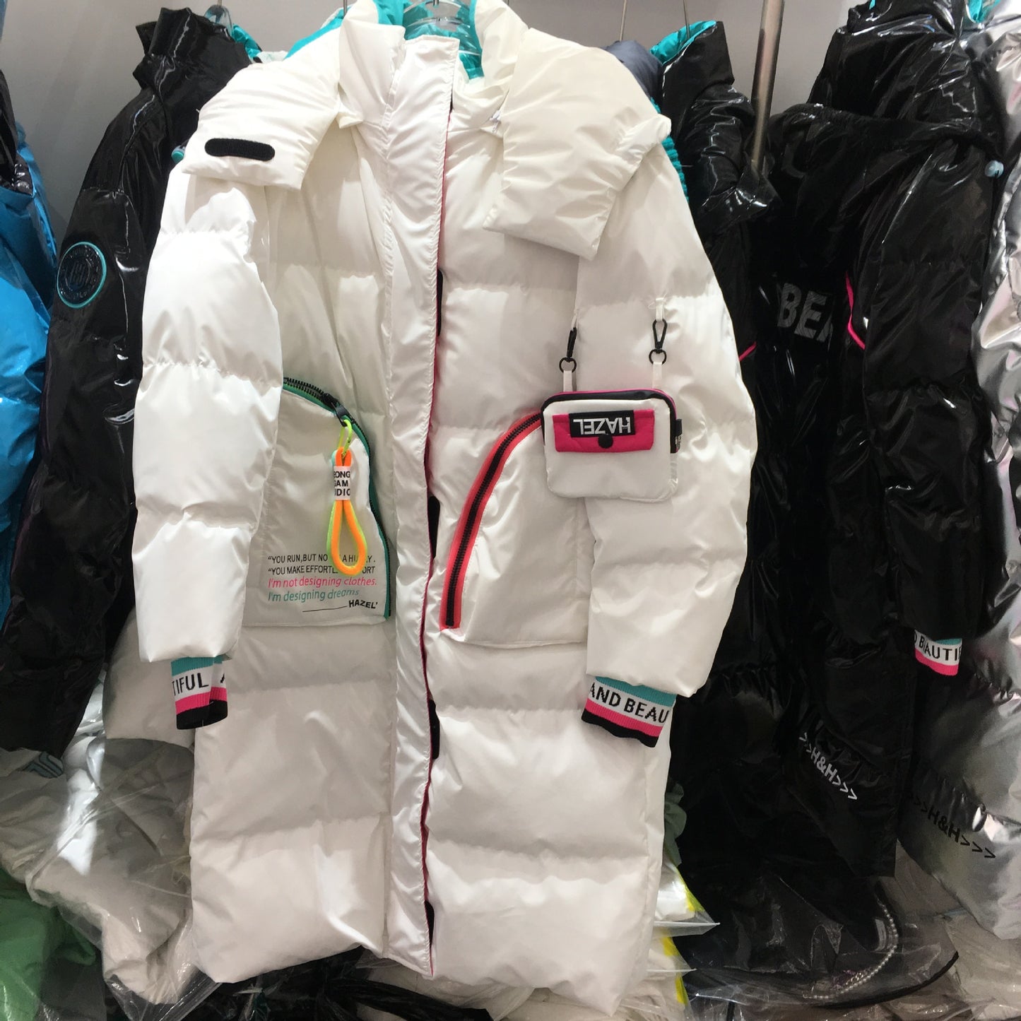 Down Jacket Women's Short Production Long Winter Coat Shiny Loose Contrast Color Hooded Down Jacket - LaTezza Online Shop