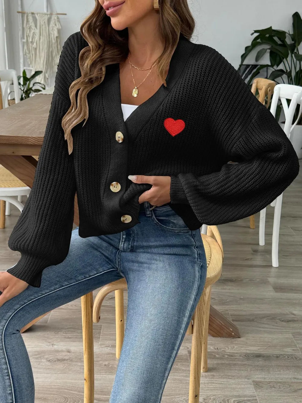 Women's Autumn/Winter New Collection Love Stickers Short Button Jacket Sweater - LaTezza Online Shop