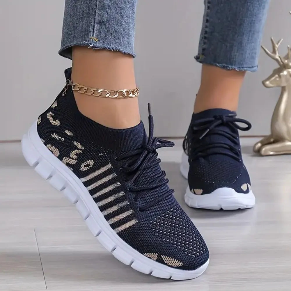 Sneakers Leopard Round Toe Lace Up Athletic Shoes - LaTezza Online Shop