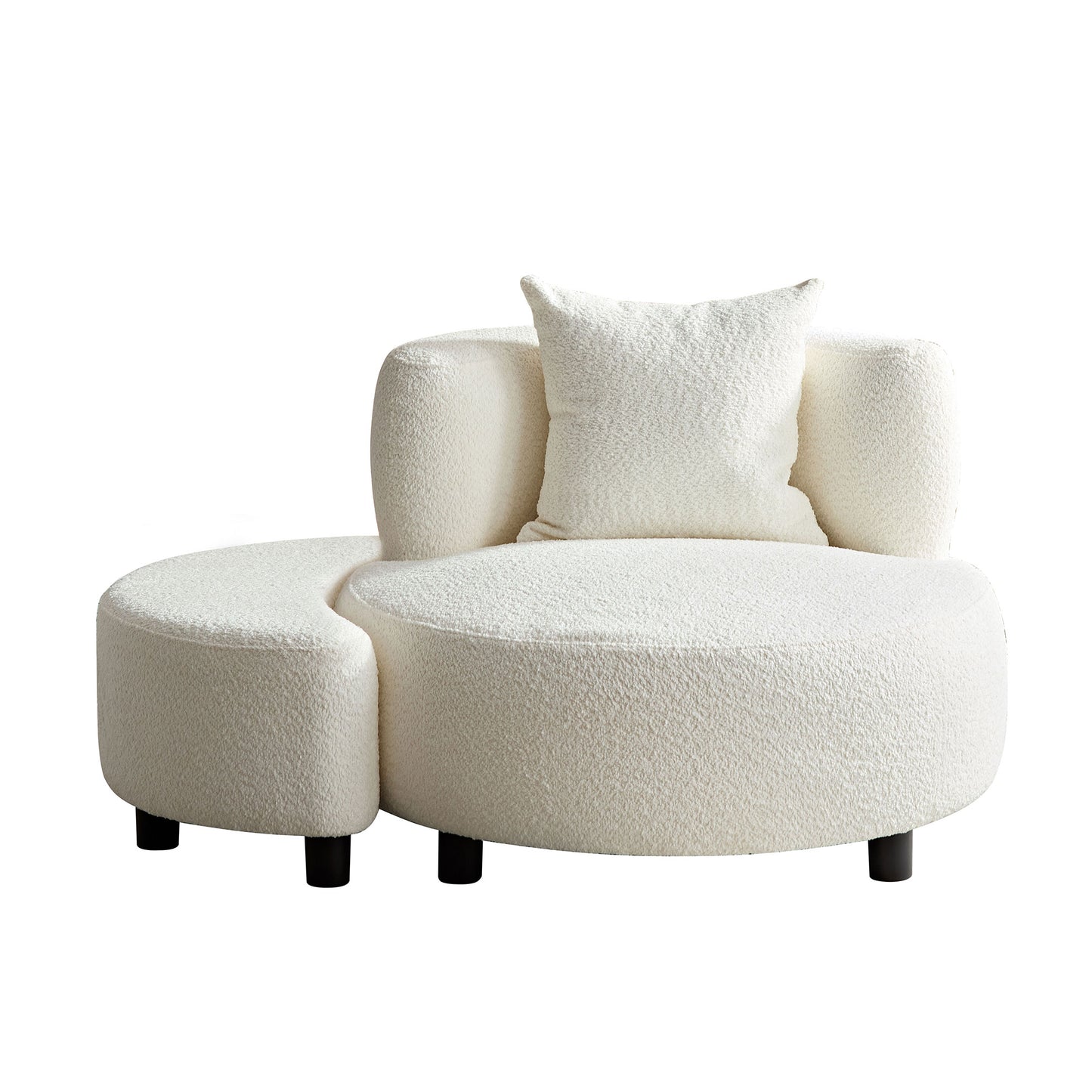 Modern Chair, Single Teddy Fabric Sofa with Ottoman Foot Rest for Living Room Bedroom and Office