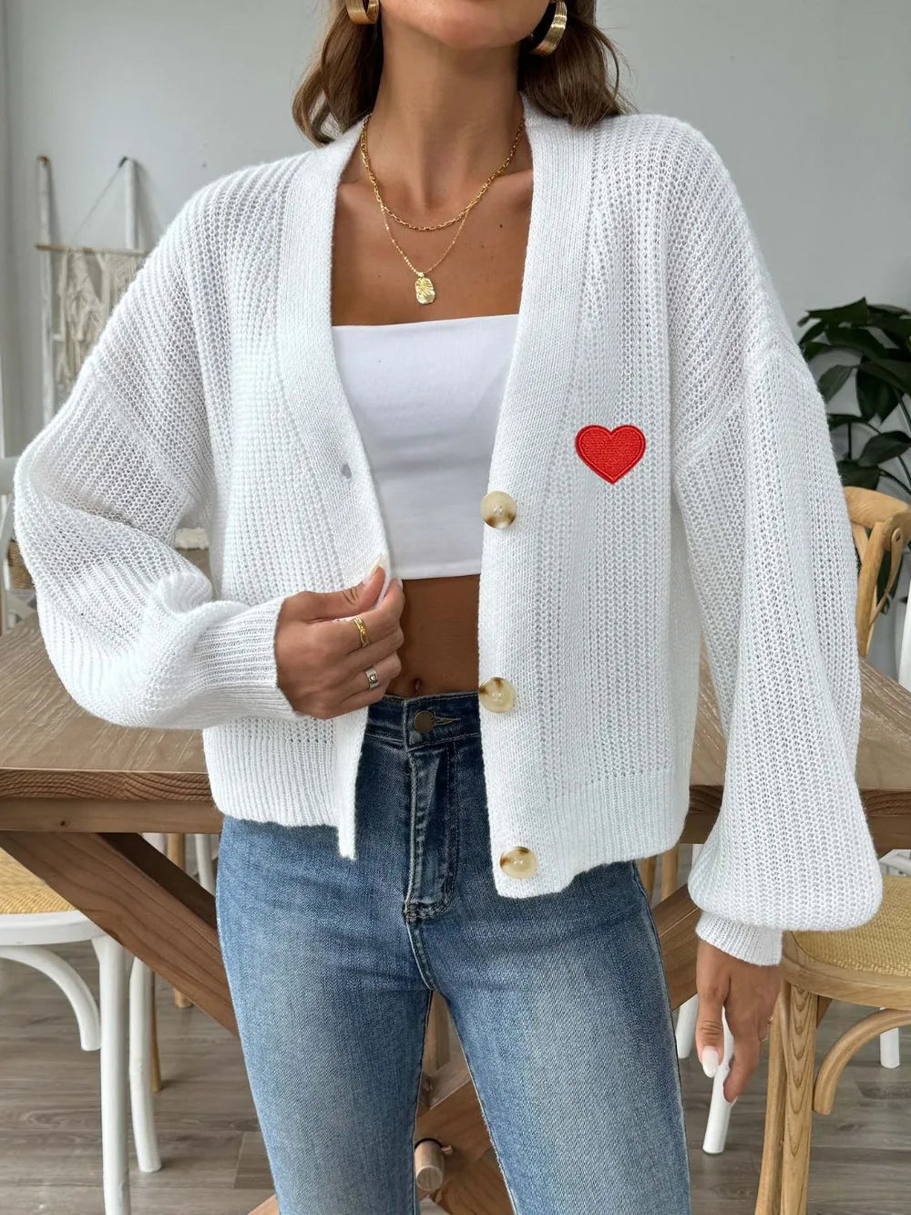 Women's Autumn/Winter New Collection Love Stickers Short Button Jacket Sweater - LaTezza Online Shop