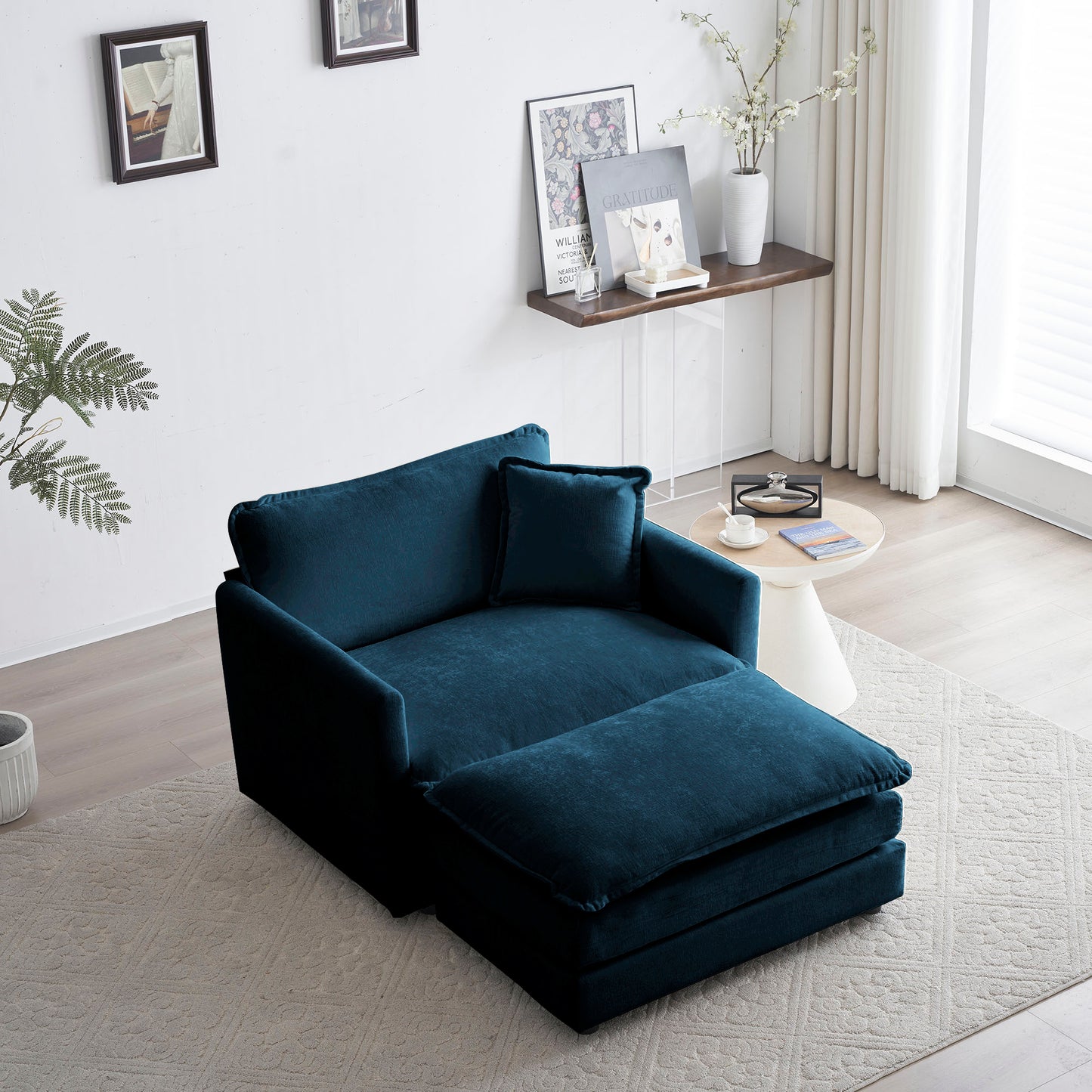 Ottoman modern style chair, living room club chair Chenille cushioned armchair, bedroom reading chair, blue - LaTezza Online Shop