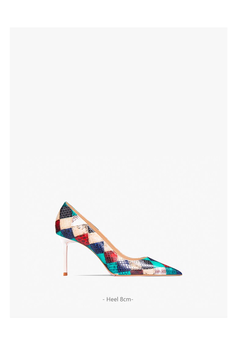 Pumps Red Plaid Snake Pattern Pointed Toe High Heel Shoes Women's Thin Heels Sexy French Large Lacquer Shoes - LaTezza Online Shop