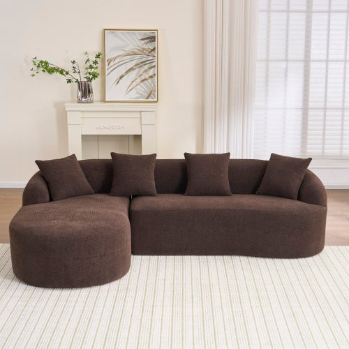 LY-022 Full Compression Sponge L-Shape Sectional Sofa Brown Modular Chaise Chenille Couch 30D High-Density 900 Lbs. - LaTezza Online Shop
