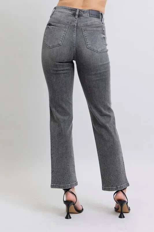 Straight Jeans Judy Blue Full Size High Waist Rhinestone Plus Size - LaTezza Online Shop