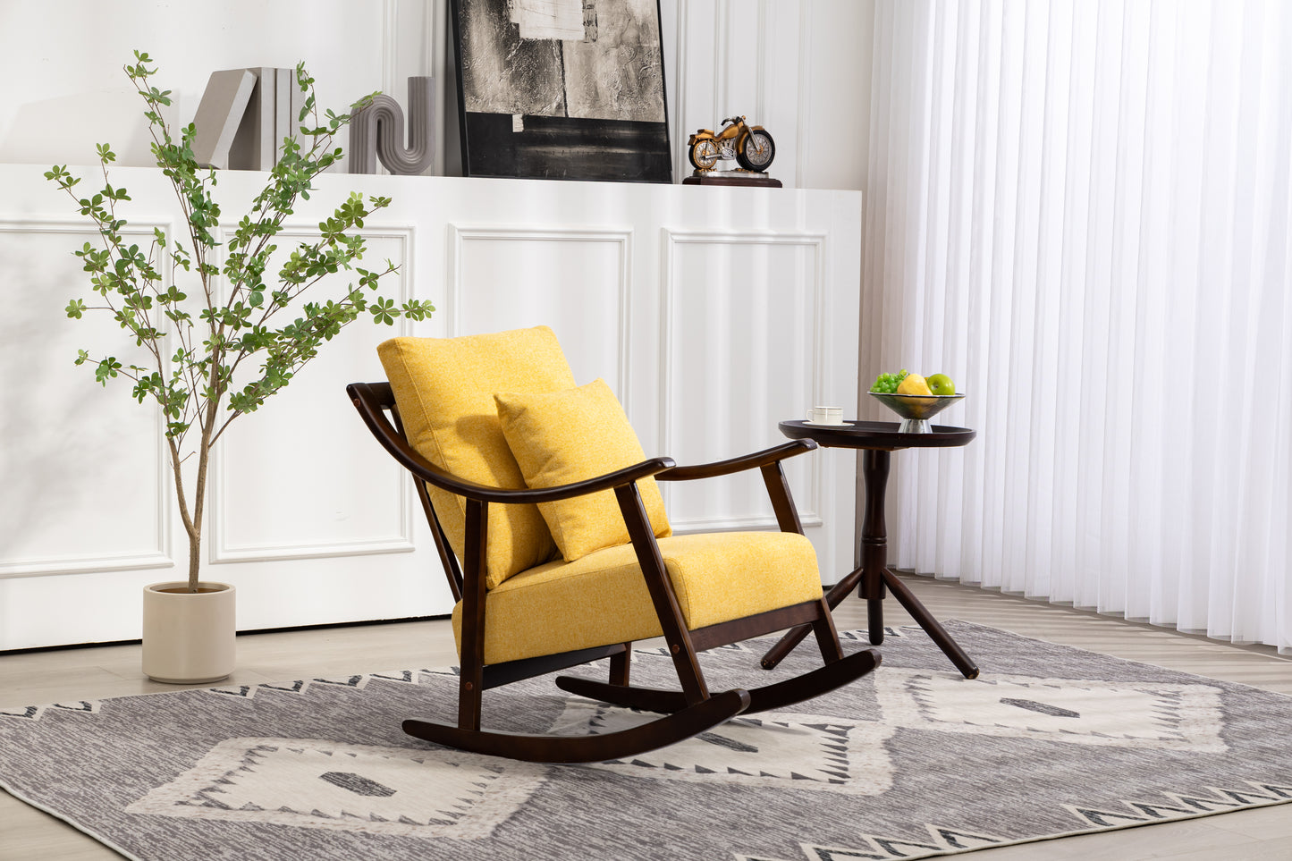 Mid Century Modern Accent Chairs Comfy Upholstered Glider Arm Chair with Solid Wood for Living Room Bedroom Balcony - LaTezza Online Shop