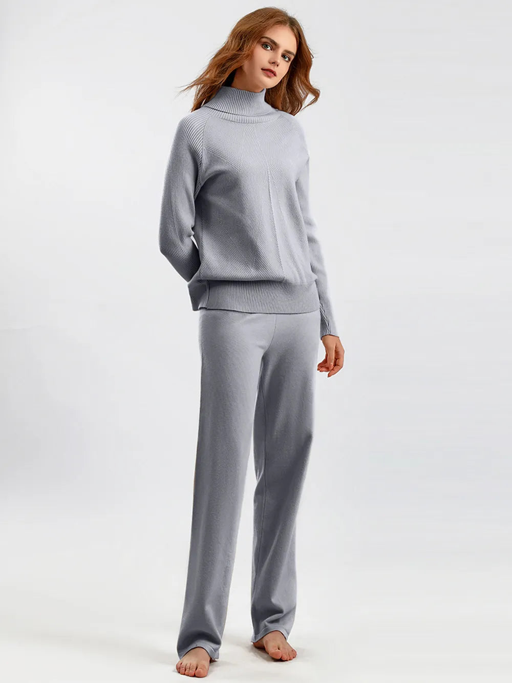 Turtleneck Raglan Sleeve Top and Pants Sweater Set - LaTezza Online Shop