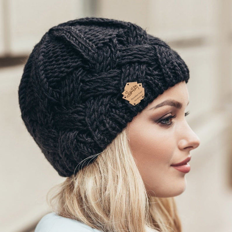 European and American retro style diamond grid coarse needle knitted hat for men and women, fashionable autumn and winter knitted hat - LaTezza Online Shop